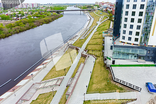 Image of Pedestrian quay on Tura river Tyumen. Russia