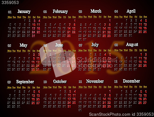 Image of claret calendar for 2015 year