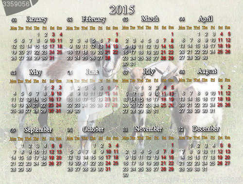 Image of calendar for 2015 year with goats