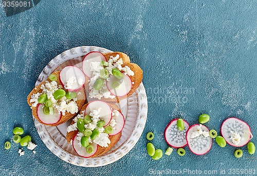 Image of toasted bread with radish and cottage cheese