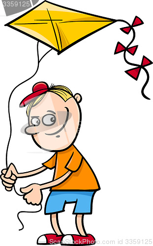 Image of boy with kite cartoon illustration