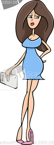 Image of pretty girl with tablet cartoon