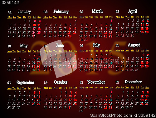Image of claret calendar for 2015 year