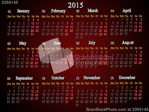 Image of claret calendar for 2015 year