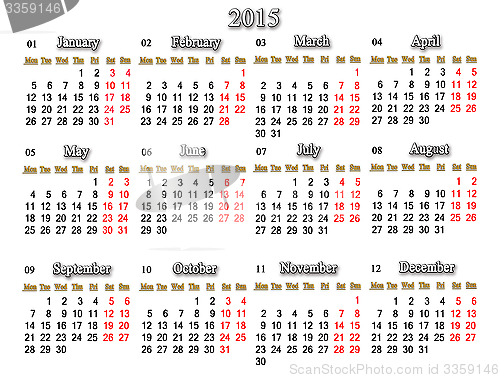 Image of calendar for 2015 year