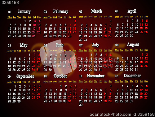 Image of claret calendar for 2015 year