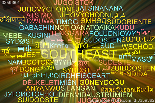 Image of Southeast multilanguage wordcloud background concept glowing