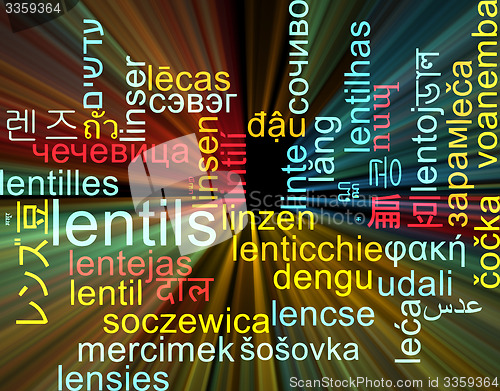 Image of Lentils multilanguage wordcloud background concept glowing