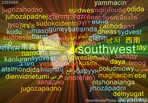 Image of Southwest multilanguage wordcloud background concept glowing