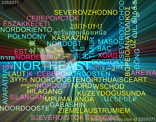 Image of Northeast multilanguage wordcloud background concept glowing