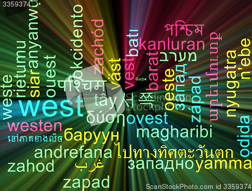 Image of West multilanguage wordcloud background concept glowing