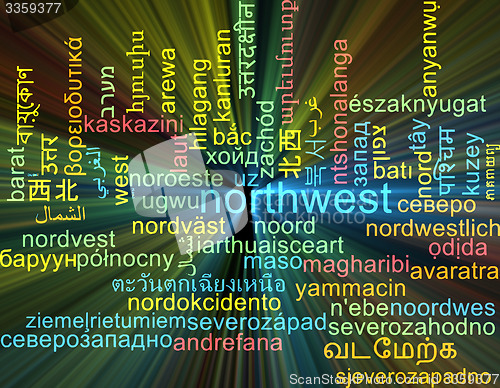 Image of Northwest multilanguage wordcloud background concept glowing