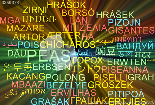 Image of Peas multilanguage wordcloud background concept glowing