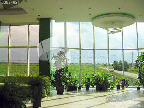 Image of window of the office and field