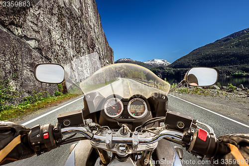 Image of Biker First-person view, mountain serpentine.