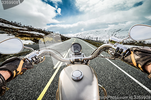 Image of Biker First-person view, mountain serpentine.