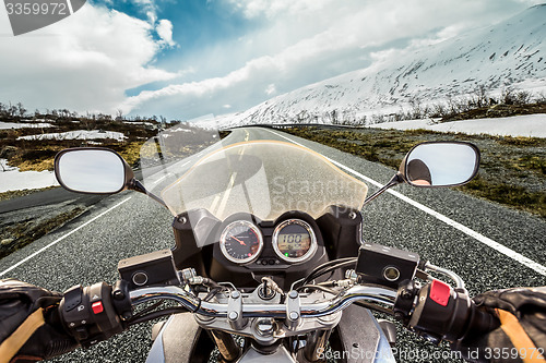 Image of Biker First-person view, mountain serpentine.