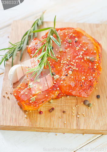 Image of raw steak and aroma spice