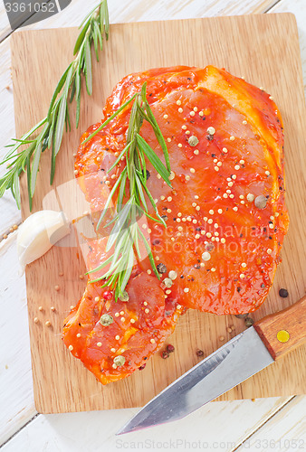 Image of raw steak and aroma spice