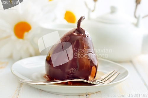 Image of Pear with chocolate, sweet food