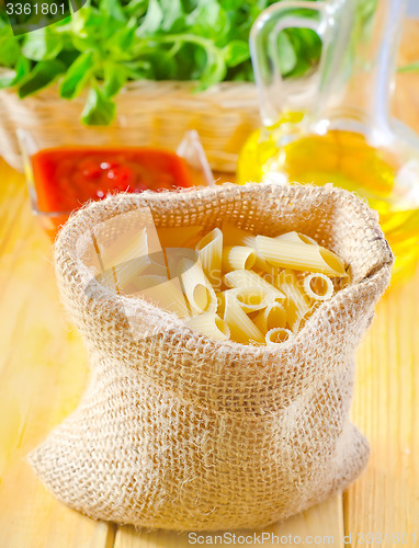 Image of Close-up of assorted pasta in jute bag