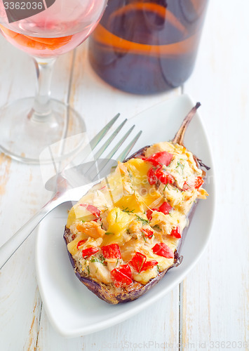 Image of stuffed eggplants on the white plate