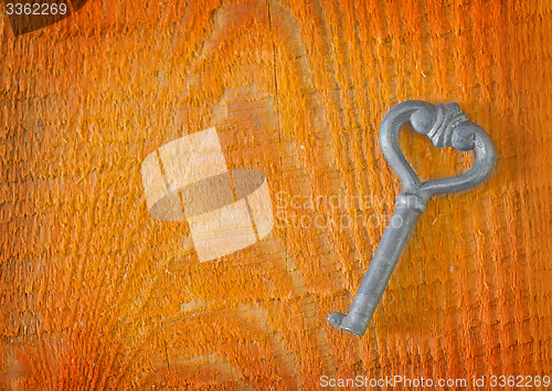 Image of key on wooden background