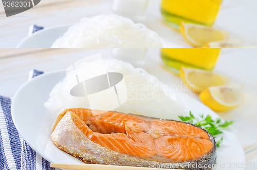Image of salmon with rice noodles