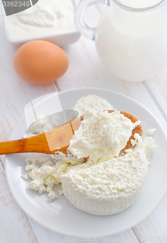 Image of Milk products, fresh cottage in the white plate