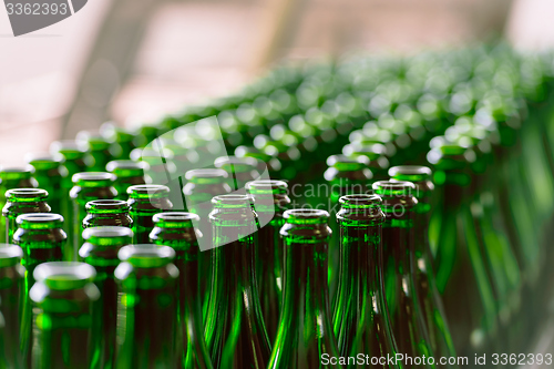 Image of Many bottles on conveyor belt