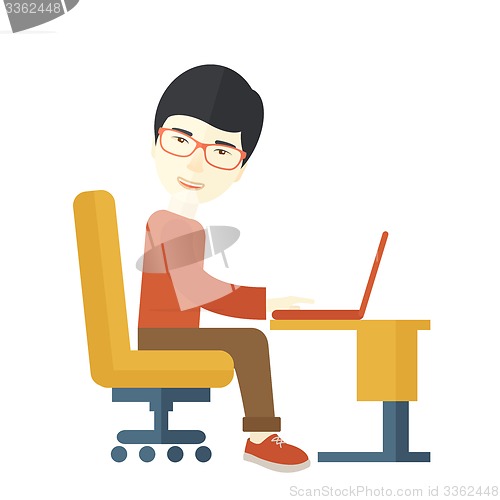 Image of Japanese guy sitting infront his computer.