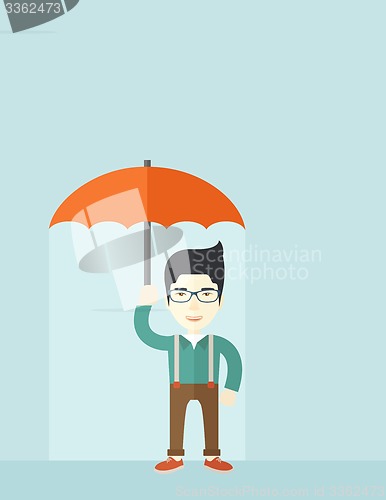 Image of Successful man with umbrella.