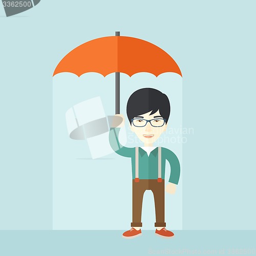 Image of Successful man with umbrella.