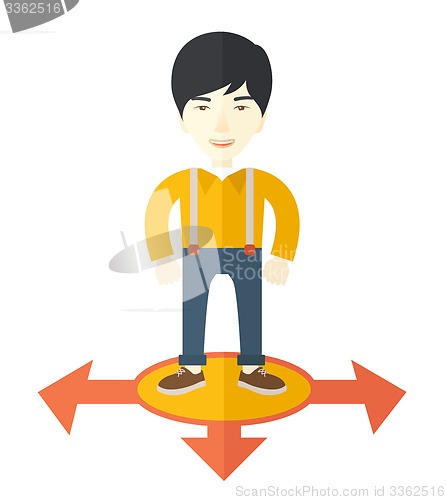 Image of Businessman standing on three arrows.