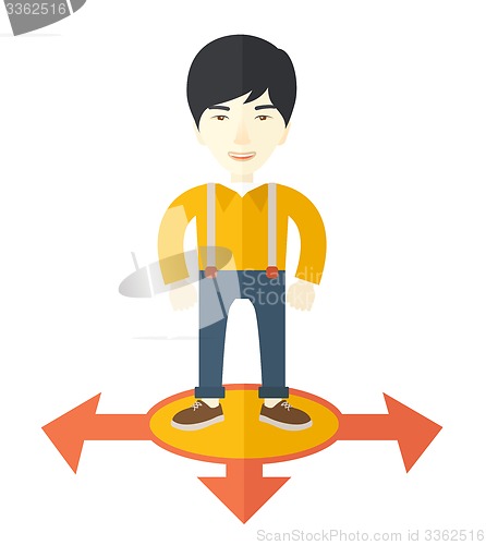Image of Businessman standing on three arrows.
