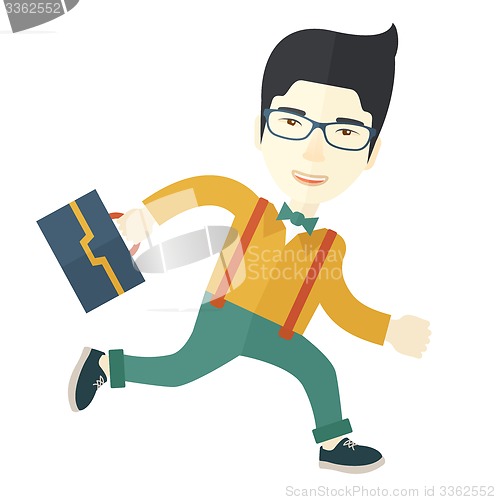 Image of Japanese Worker with briefcase is running.