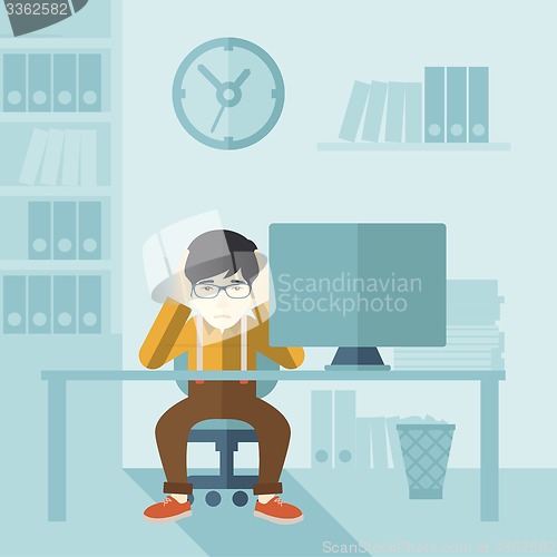 Image of Overworked businessman is under stress.