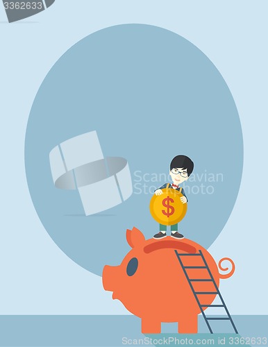 Image of Big piggy bank with ladder