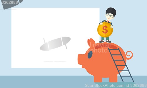 Image of Big piggy bank with ladder