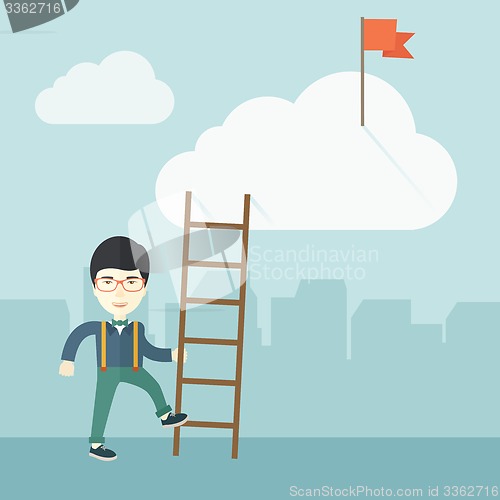 Image of Japanese man with career ladder.