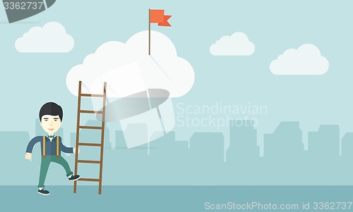 Image of Japanese man with career ladder.