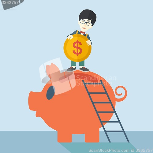 Image of Big piggy bank with ladder
