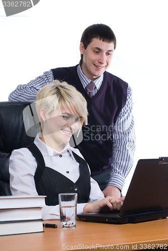 Image of Businesswoman and computer