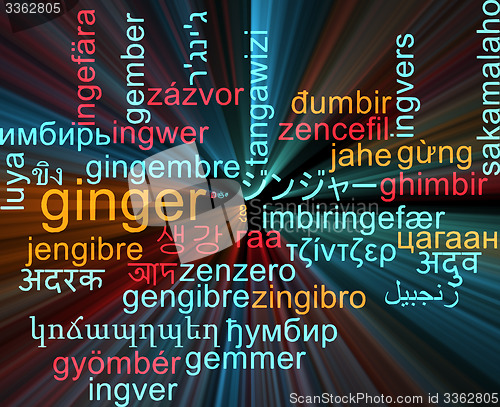 Image of Ginger multilanguage wordcloud background concept glowing