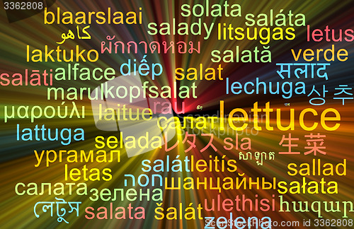 Image of Lettuce multilanguage wordcloud background concept glowing