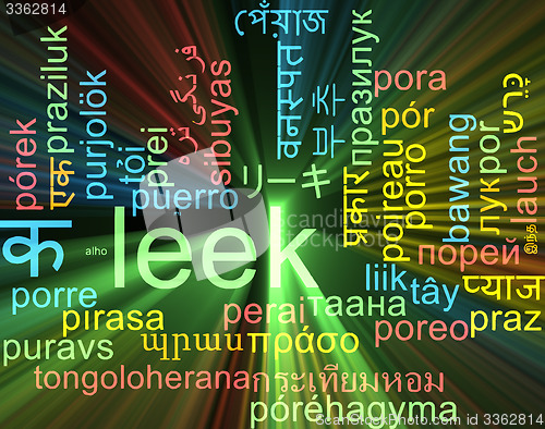 Image of Leek multilanguage wordcloud background concept glowing