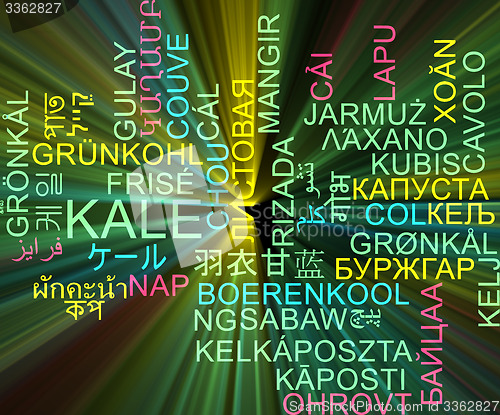 Image of Kale multilanguage wordcloud background concept glowing
