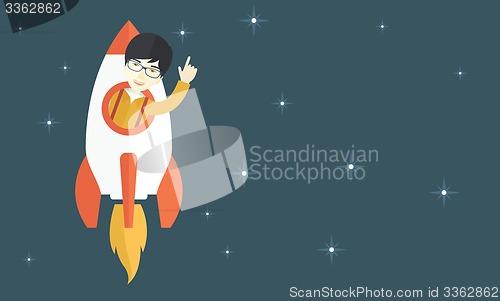 Image of Asian young guy inside the rocket.