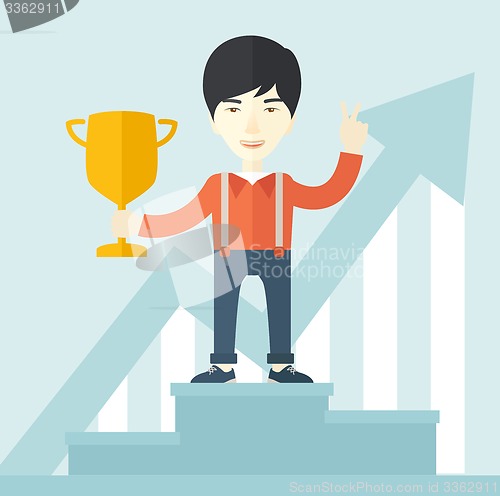 Image of Chinese businessman on winning podium