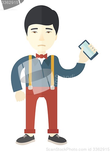 Image of Japanese man with smartphone in hand.
